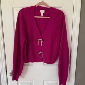H&M Fuchsia Cardigan with Bow Accents